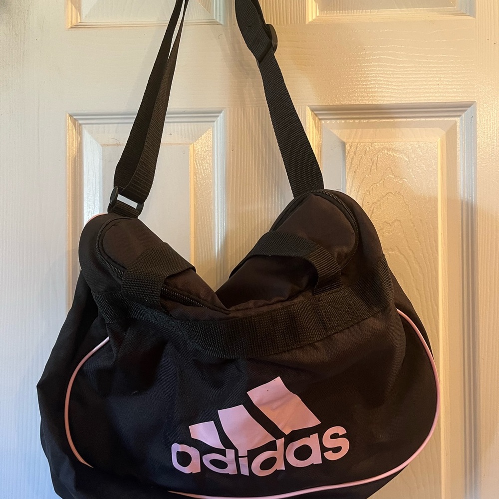 Adidas Women's Black Shoulder Bag with Pink Accents